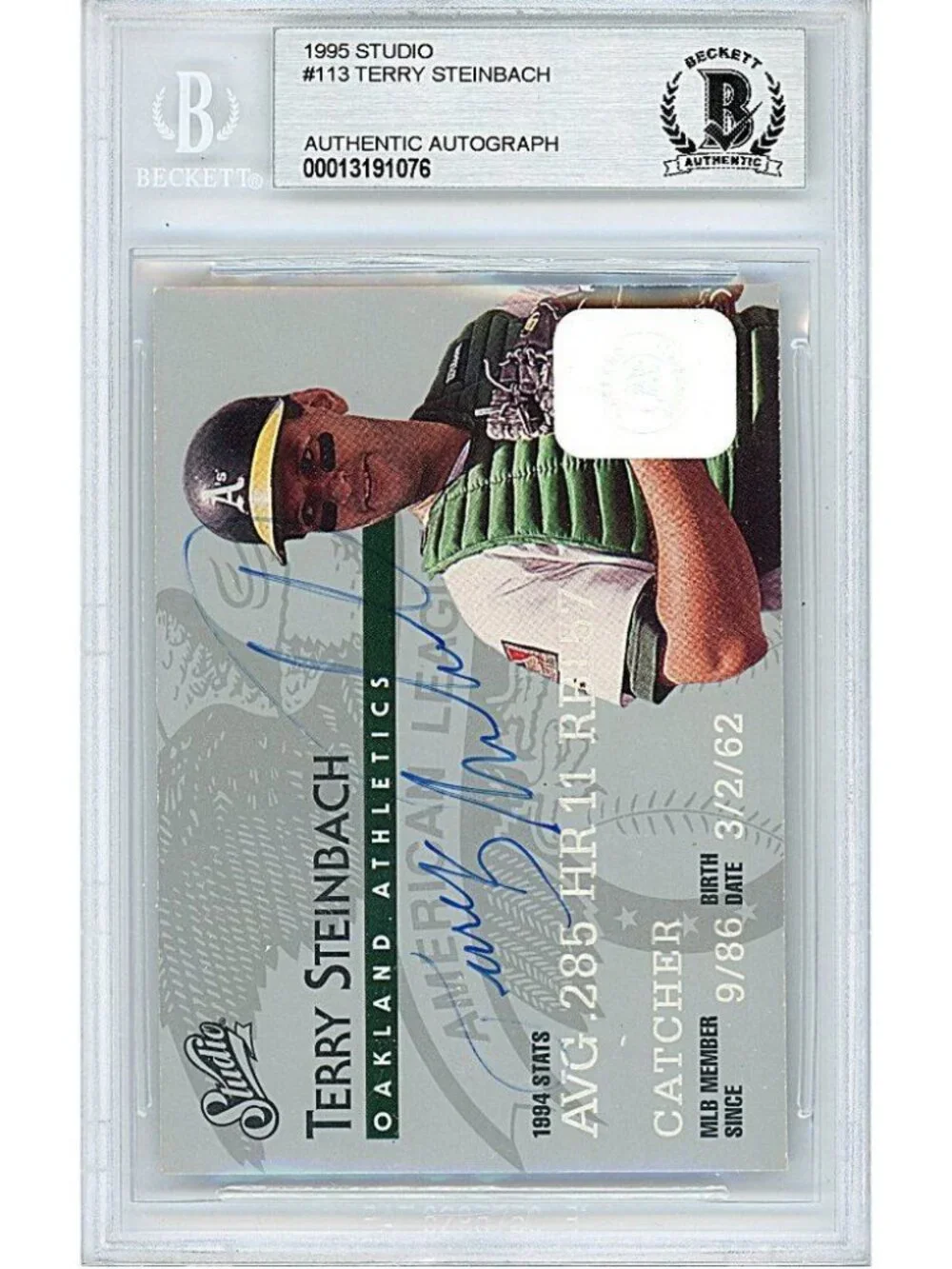 Terry Steinbach Oakland A's Signed 95 Studio Baseball Card Beckett BAS Autograph